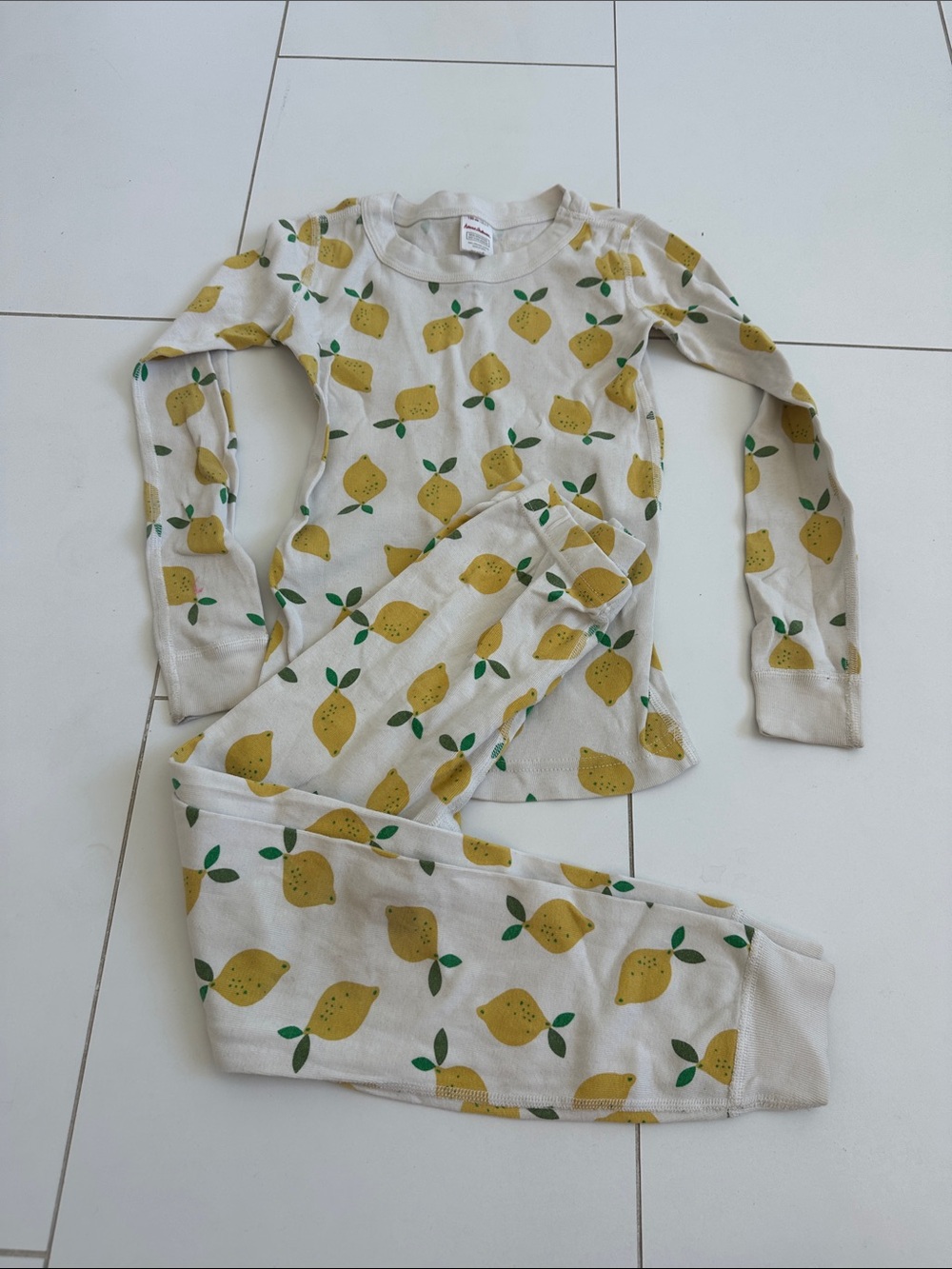 Hanna Andersson Kids Lemon Print Long Sleeve Pajama Set - Yellow Cream 6/7